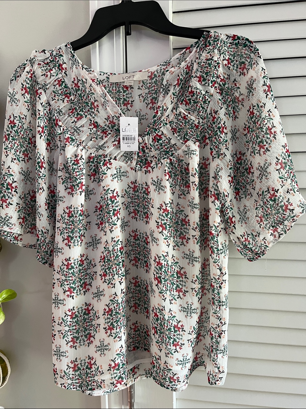 Loft White Floral Peasant Blouse